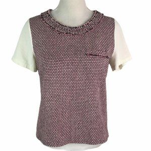 J.Crew- Tweed Front Pocket Raw Neck Blouse Top